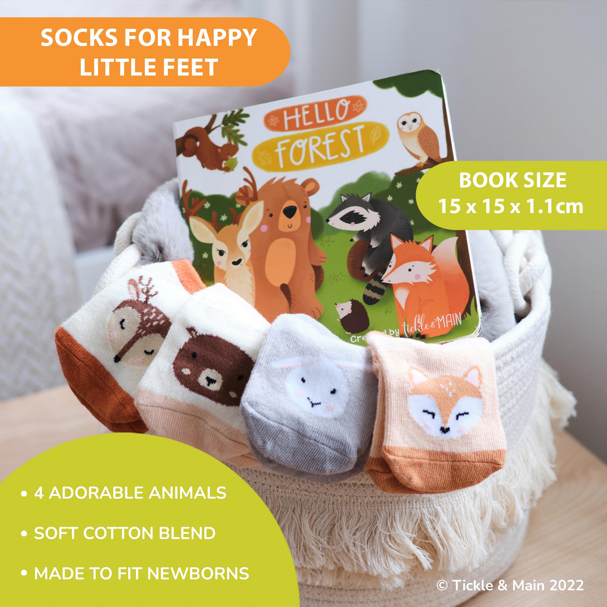 Tickle & Main Registry Gift Set - 5 Pieces, Forest Friends, 0-12 Months - Baby Socks Newborn & Hello Forest Board Book - Newborn Set, Gender Neutral