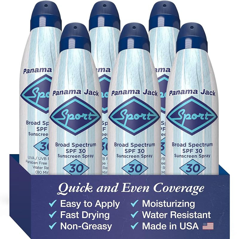 Protetor solar corporal em spray Panama Jack Sport FPS 30, 5,5 oz, pacote com 6