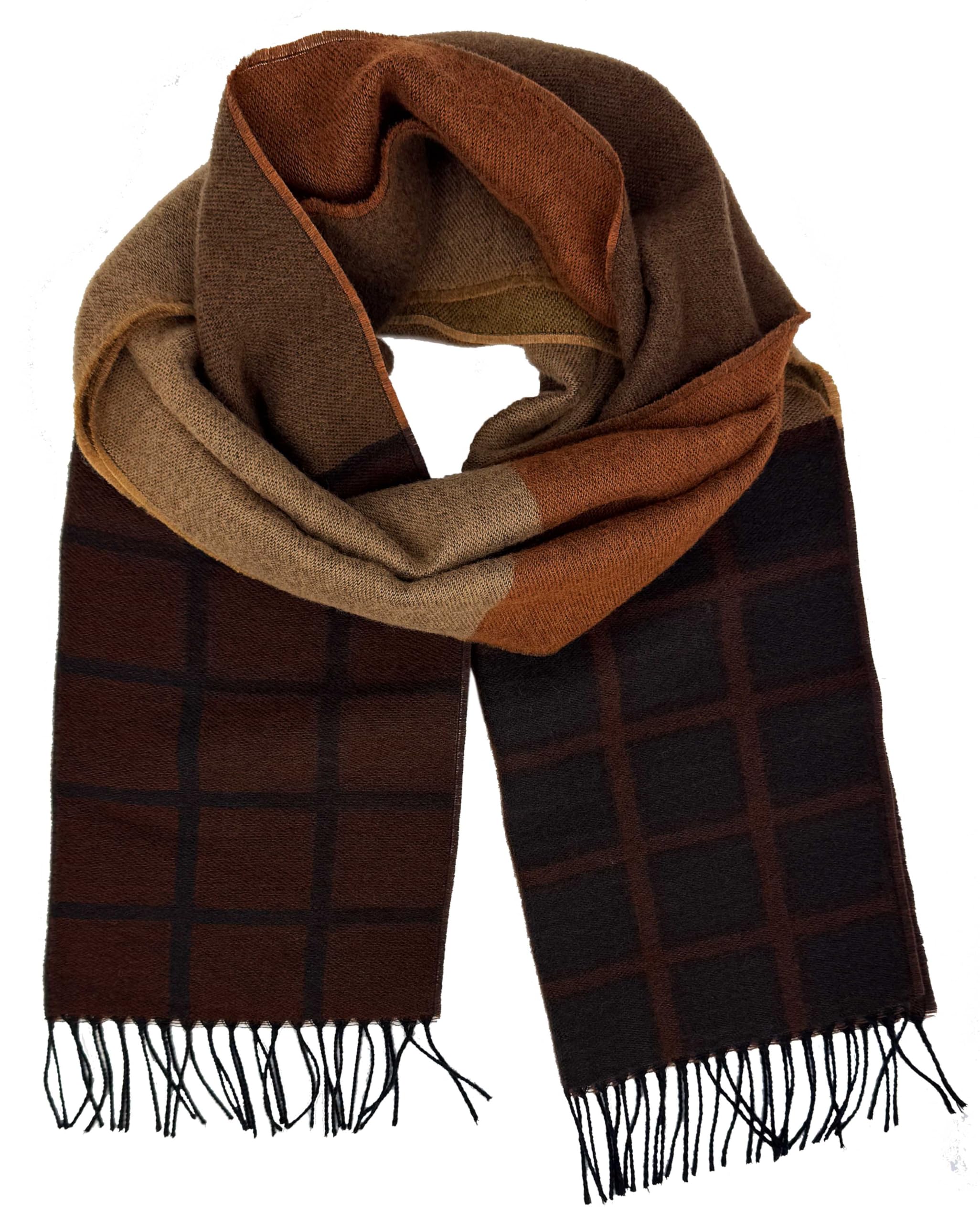 Sciarpa di lana da uomo, sciarpa invernale a quadri, colore marrone, arancione, in 100% lana, marrone, 180 x 37 cm