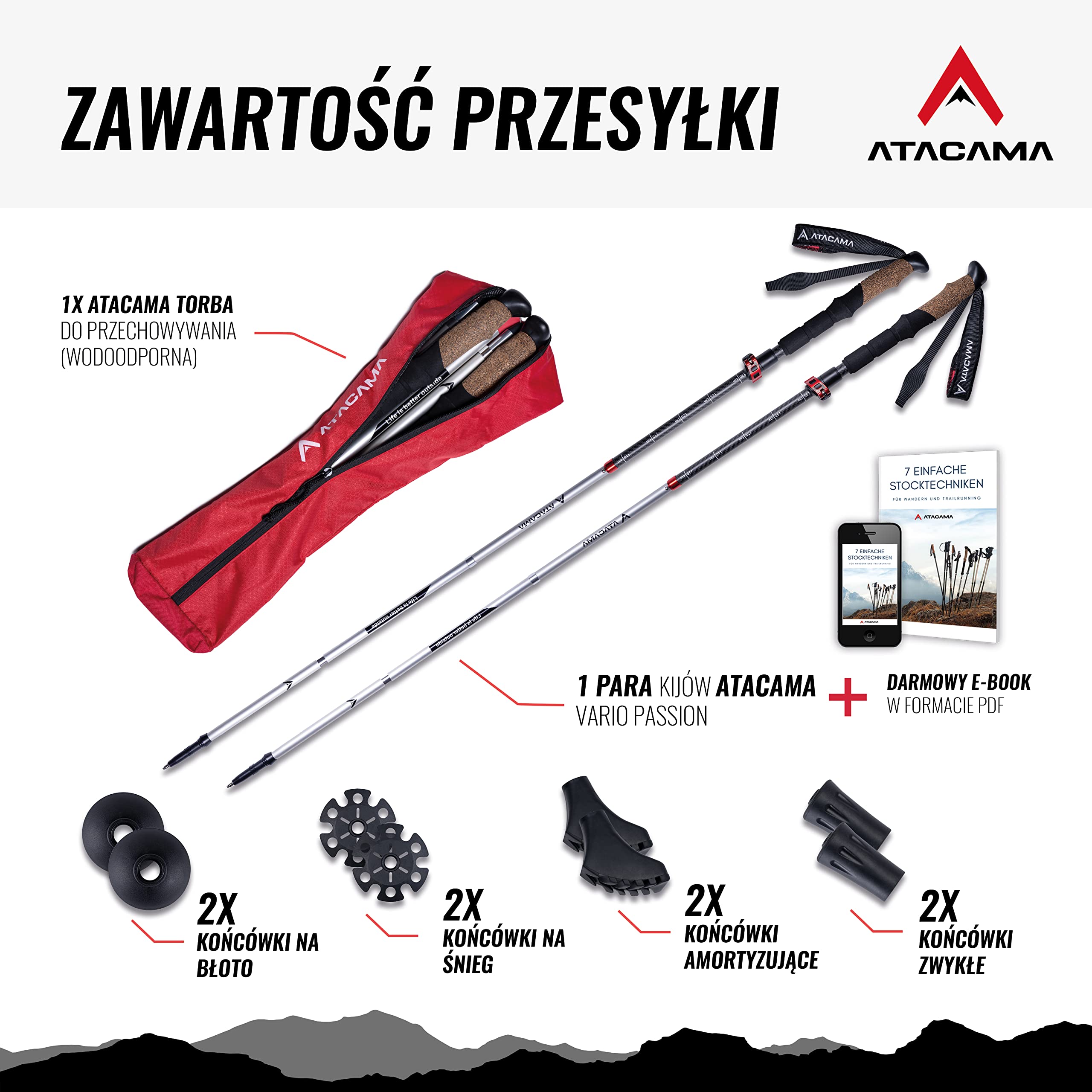 Atacama Kijki trekkingowe, teleskopowe, do nordic walking z uchwytem korkowym dla kobiet i mężczyzn, regulowane, łatwe wyciąganie (teleskopowe), nordicwalking
