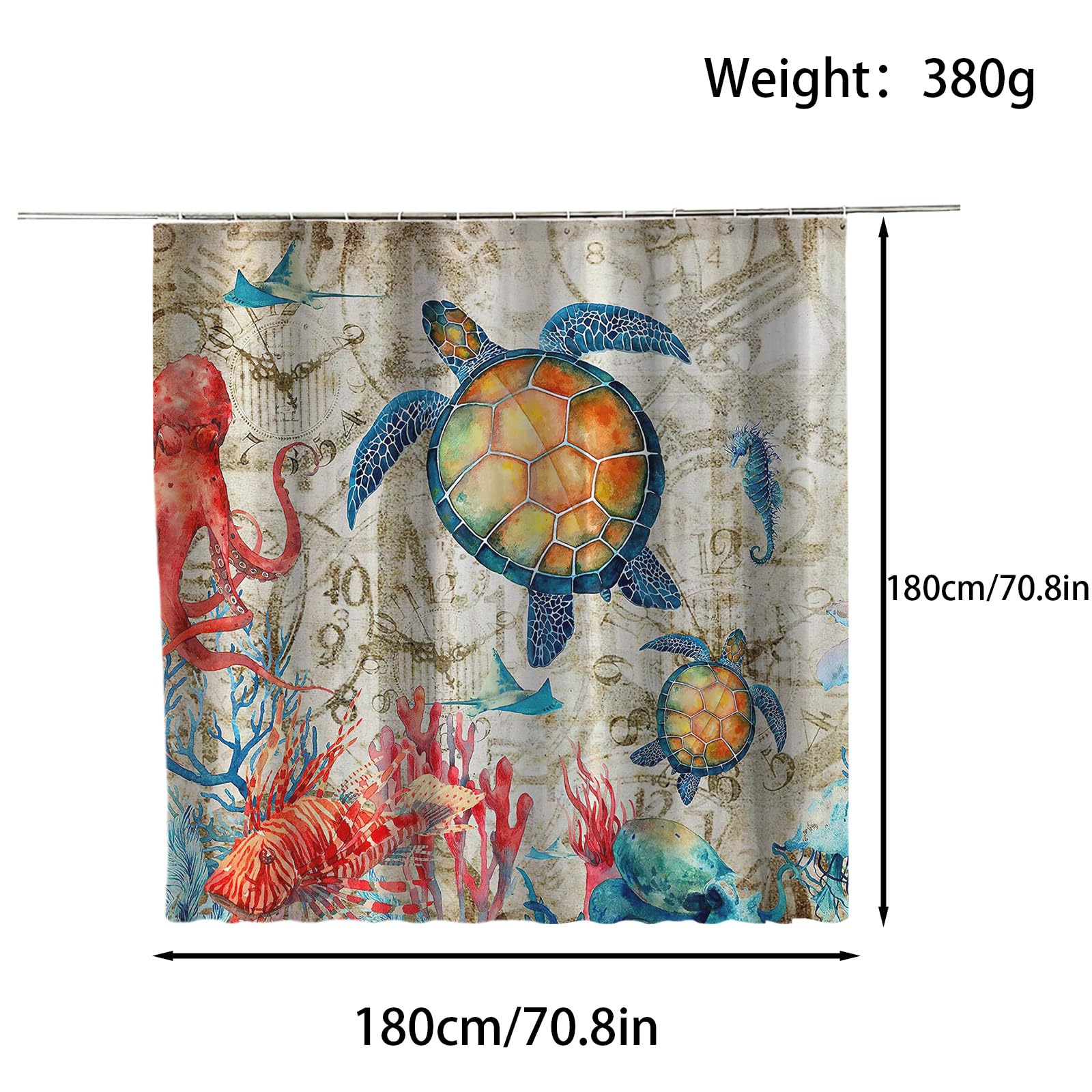 FAIRYGATE Extra Wide Shower Curtain Under the Sea Bathroom Wet Room Extra Long Tropical Underwater Fish Bath Curtains Anti Mould Proof Resistant Waterproof Fabric with Hooks B9309 - Image 2