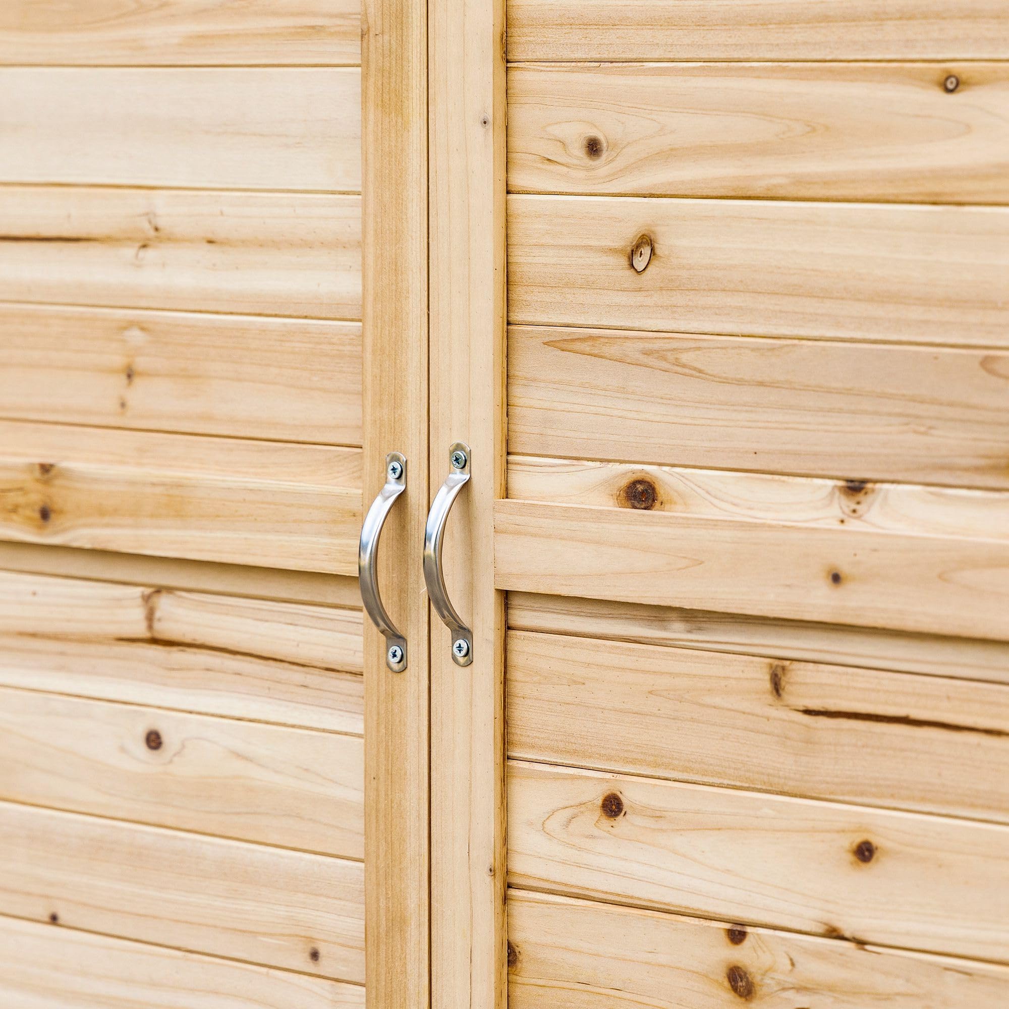Outsunny Armario de Jardín de Madera Cobertizo Exterior Cobertizo para Almacenaje con 2 Puertas Estante y Patas Elevadas para Terraza Patio 83x40x92 cm Natural