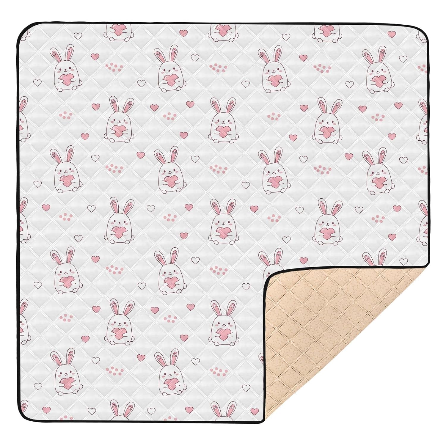 Cute Bunny Baby Play Mat 50x50 Inch One-Piece Soft Crawling Mat Waterproof Playmat with Non-Slip Bottom for Babies, Toddlers, and Infants