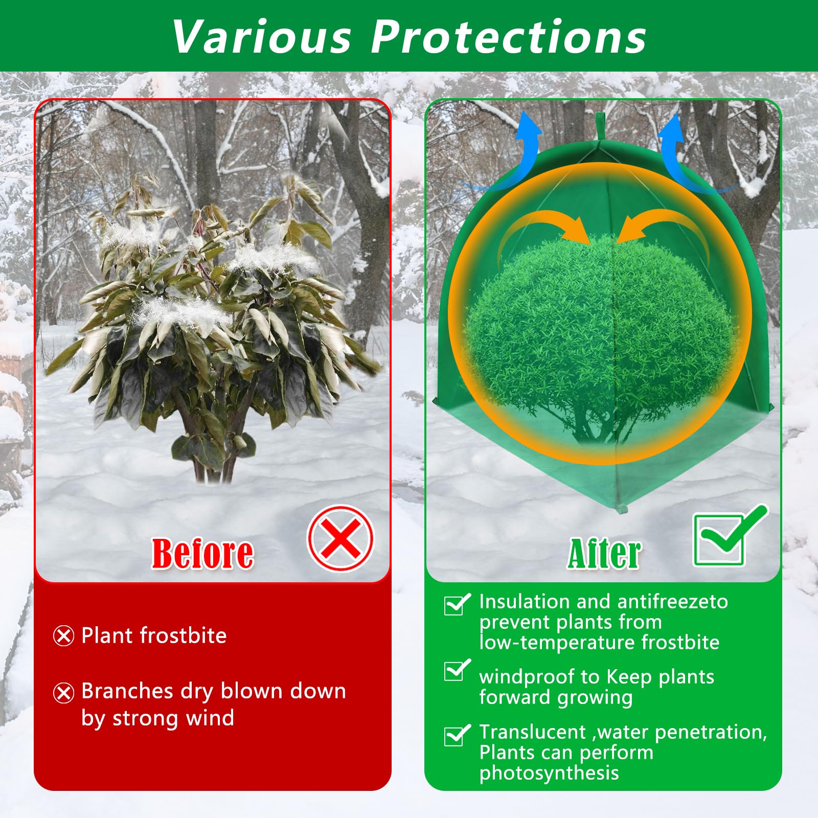 Paquete de 2 cubiertas de invierno para plantas, protección contra congelación, cubiertas de arbustos para protección contra heladas de invierno para plantas en invierno, tienda de campaña cálida para