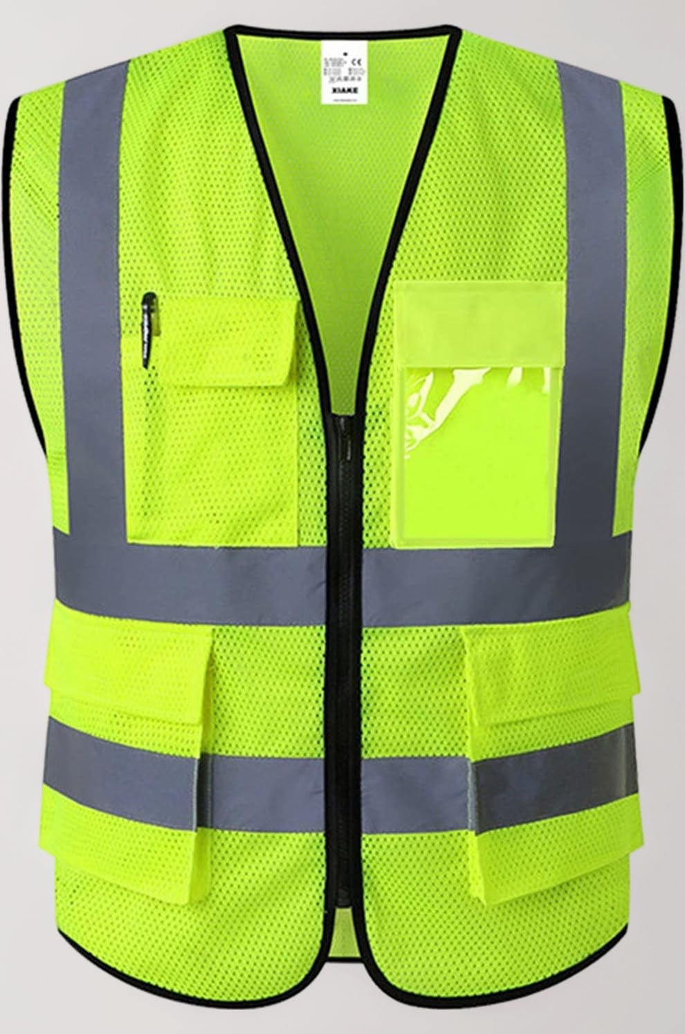 XIAKE Multiple Pockets Class 2 High Visibility Reflective Safety Vest Men Women Work Construction Vest Meets ANSI Standards, Yellow Mesh - B525, Small