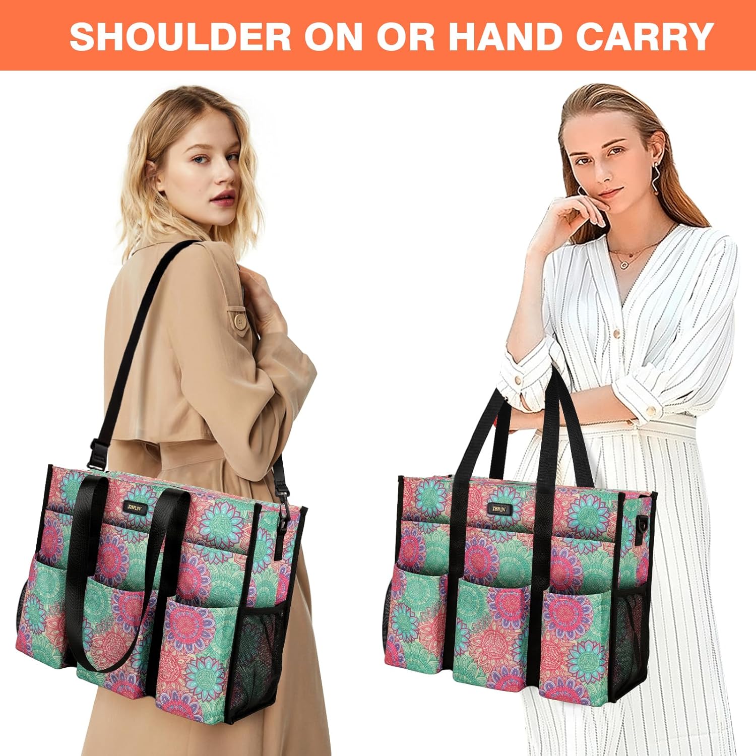 IBFUN Utility Tote Bag with 14/24 Pockets Zip Top Teacher Tote Bag for Teacher/Work Women - Image 2