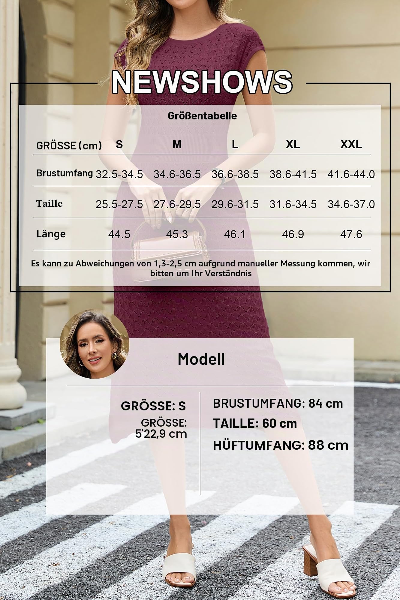 Newshows Sommerkleider Damen Rundhal Hohlstrick Sommer Business Arbeit Elegantes MidiKleid Freizeitkleid