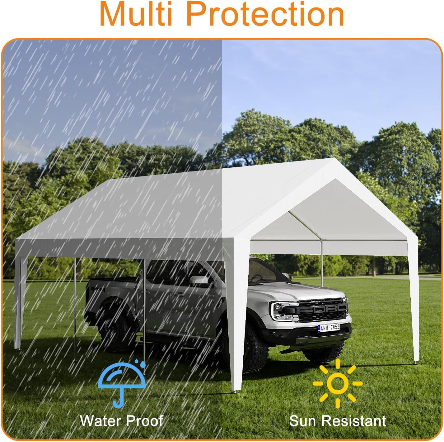 Carport demonstrating multi-protection against rain and sun.