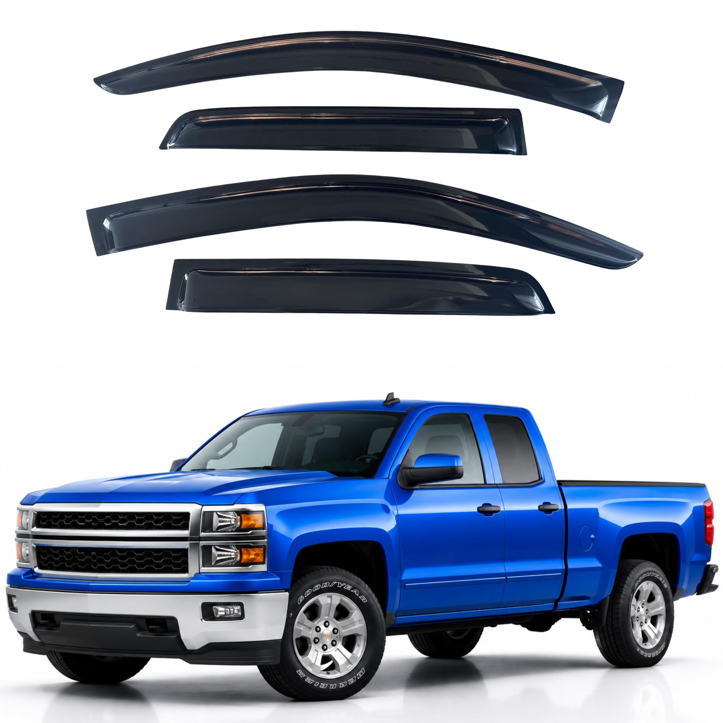 IG Window Visors for 2014-2018 Chevrolet Silverado/GMC Sierra 1500 Double Cab, Out-Channel Rain Guard Vent Deflector, Truck Accessories for 2015-2019 Chevy Silverado/Sierra 2500HD 3500HD Extended Cab