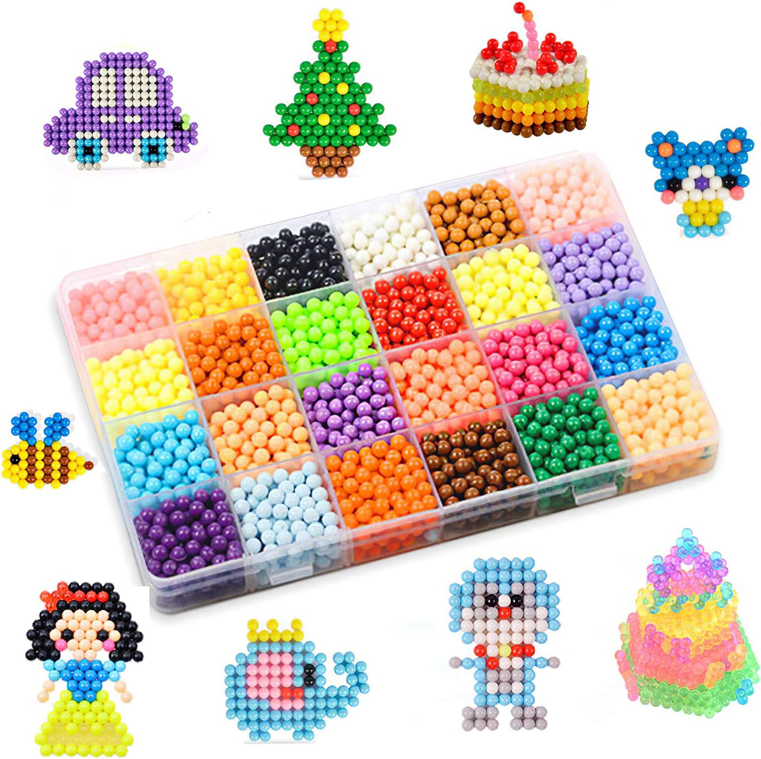 Water Fuse Beads Kit 24 Colors 3600 Beads, 5mm Refill, Compatible with Beados Magic Water Sticky Beads Art Crafts Toys for Kids (3600 Pcs)