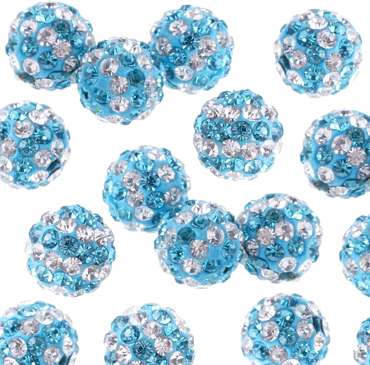 RUBYCA Stripes Czech Crystal Round Disco Ball Clay Beads fit Shamballa Jewelry (100pcs, 10mm, Blue)