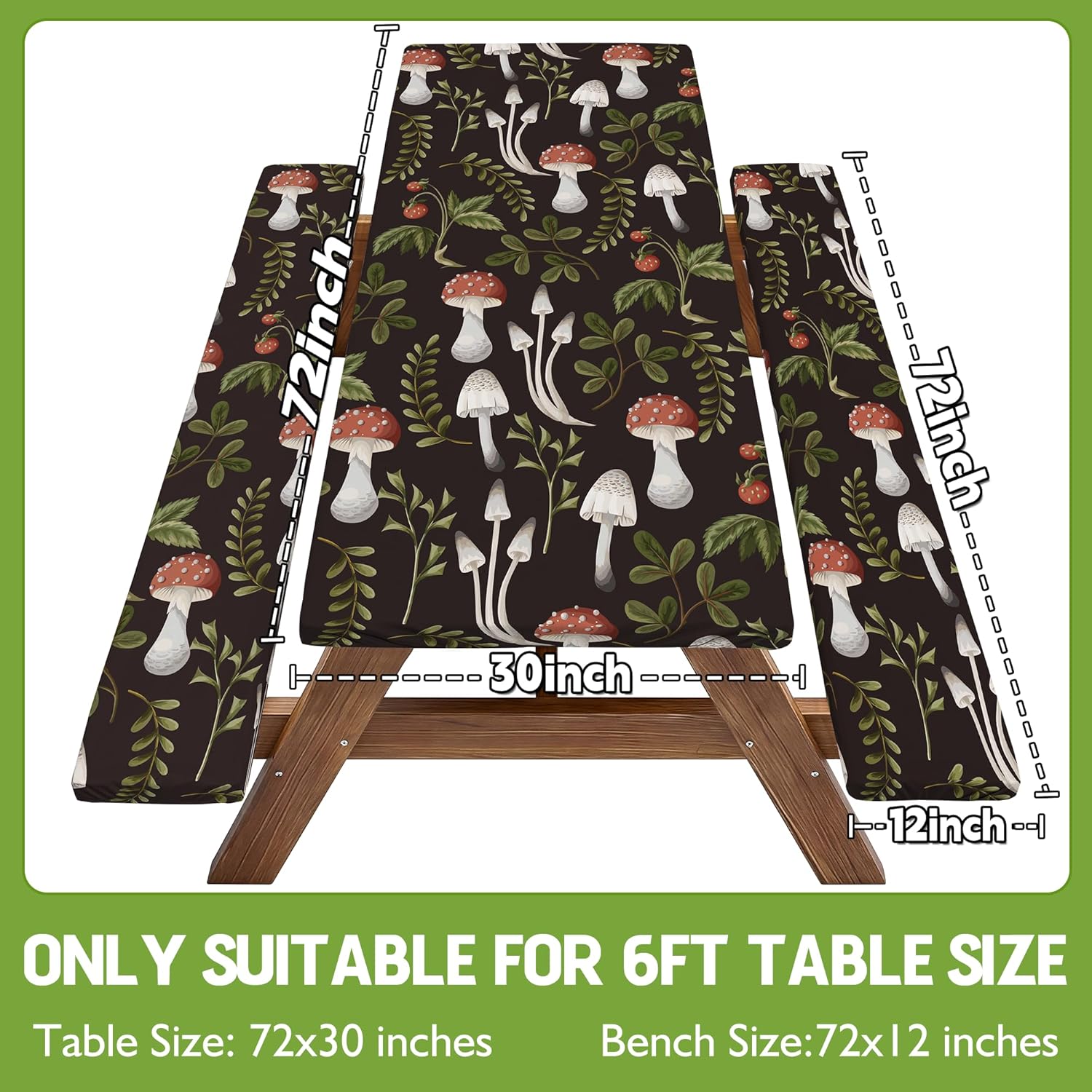 Picnic Table Cover with Bench Covers Waterproof Elastic Rectangle Furniture Fitted Table Cloth Tablecloth Glamping Camp Camper Camping Essentials Outdoor Road Trip Rv Car Travel Vacation Canping Gear