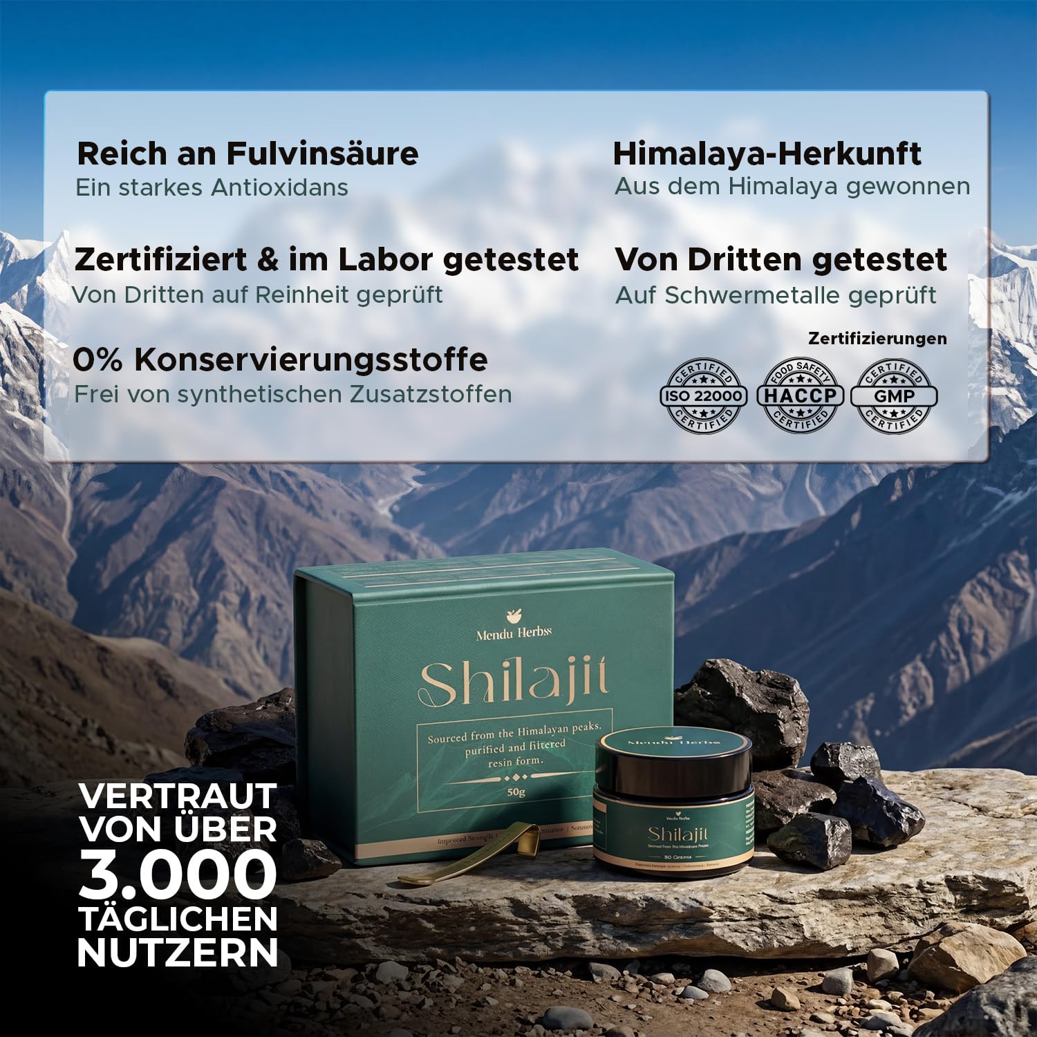Shilajit Harz Original 50g – Reines Himalaya Shilajit, laborgeprüft – Reich an Fulvinsäure, Huminsäuren & 85+ Mineralien – 166 Portionen – Vegan