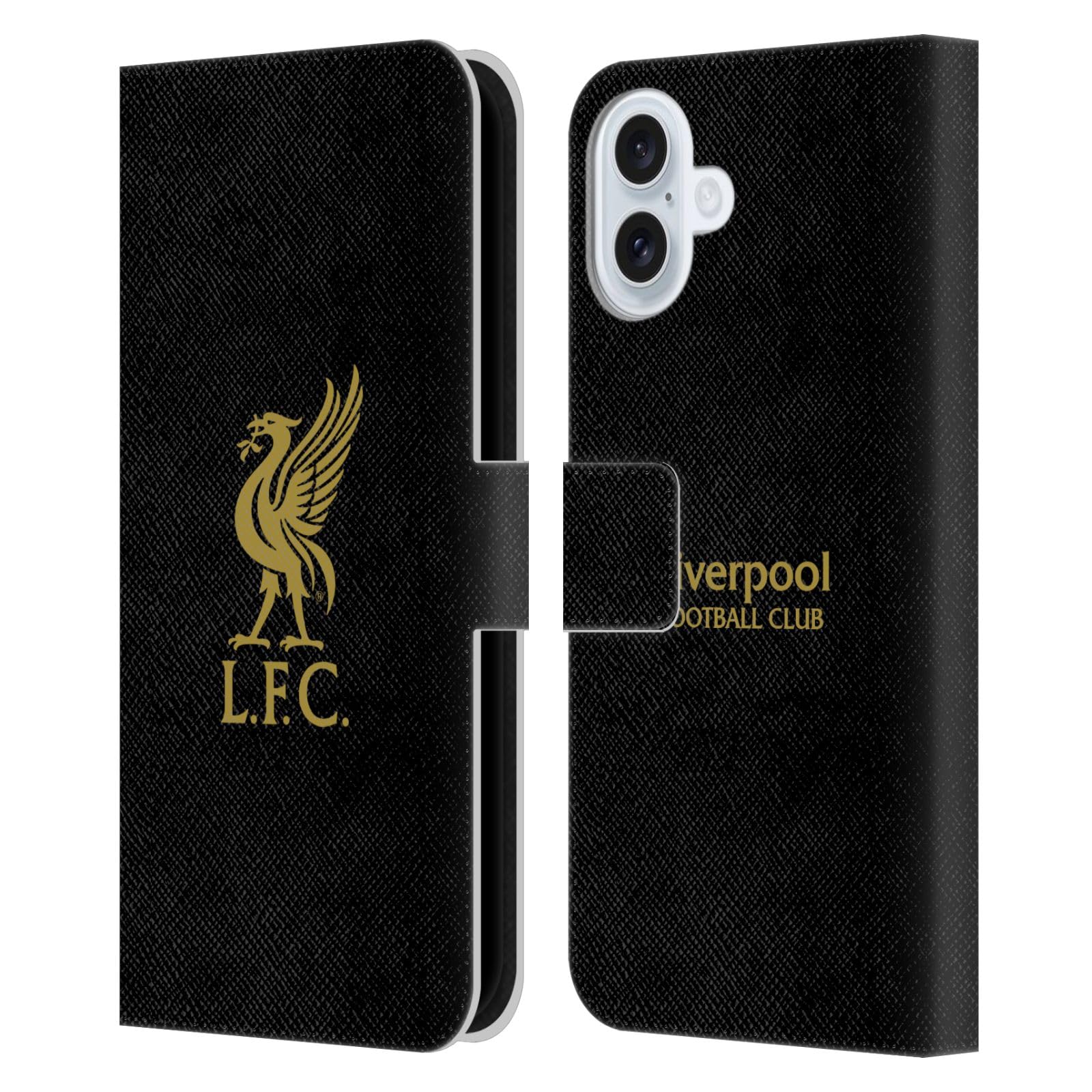 Head Case Designs Officially Licensed Liverpool Football Club Gold Logo On Black Liver Bird Leather Wallet Case Compatible With Apple iPhone 16 Plus