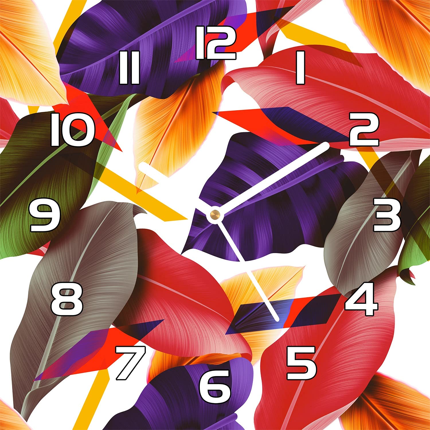 Horloge en verre 30x30 cm fleurs abstraites pour cuisine et salon moderne