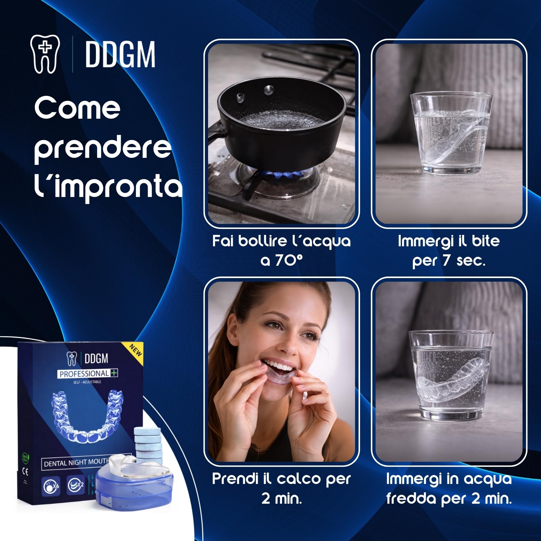 Bite Bruxismo Notturno Automodellante Professionale 2 Pezzi + 6 Compresse Pulenti Bite Dentale Antirussamento Uomo e Donna Anti Digrignamento Denti Taglia Small