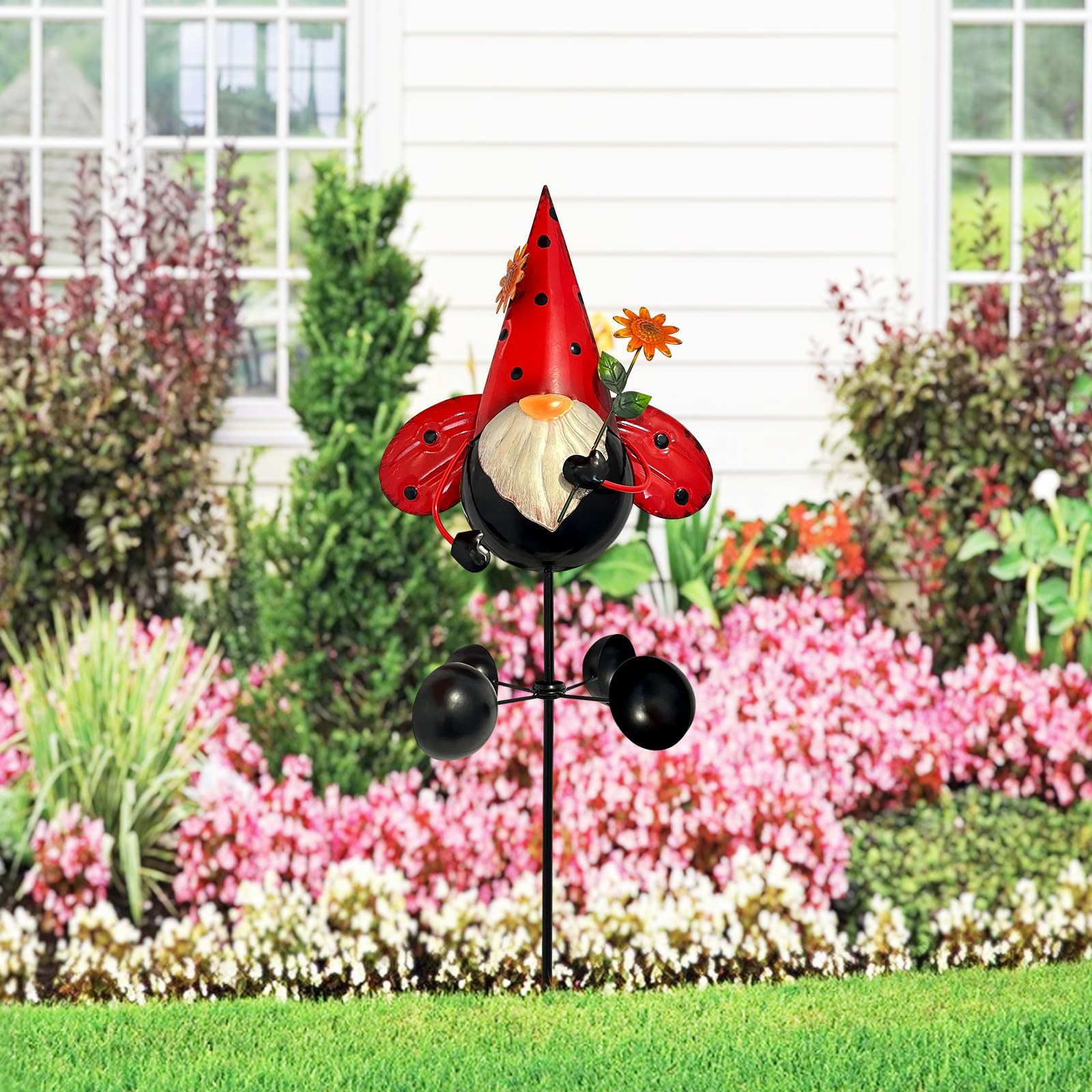 HONGLAND Zwerg aus Metall, Garten-Statue, Gartenstatue, Outdoor-Dekoration, 121,9 cm, Zwerg-Dekorationen, 360 Grad drehbar, Windspiel für Außenbereich, Terrasse, Garten, Hinterhof, Dekoration
