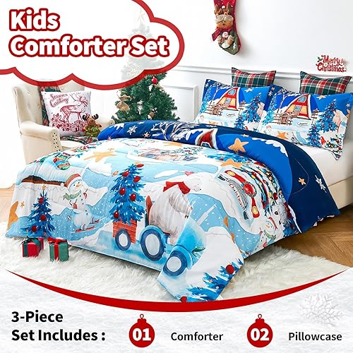 Miniatura 10 de YIYEA Juego de edredón tamaño matrimonial, estampado de astronauta, juego de edredón ligero y lindo de 3 piezas para niños y niñas, ultra suave,