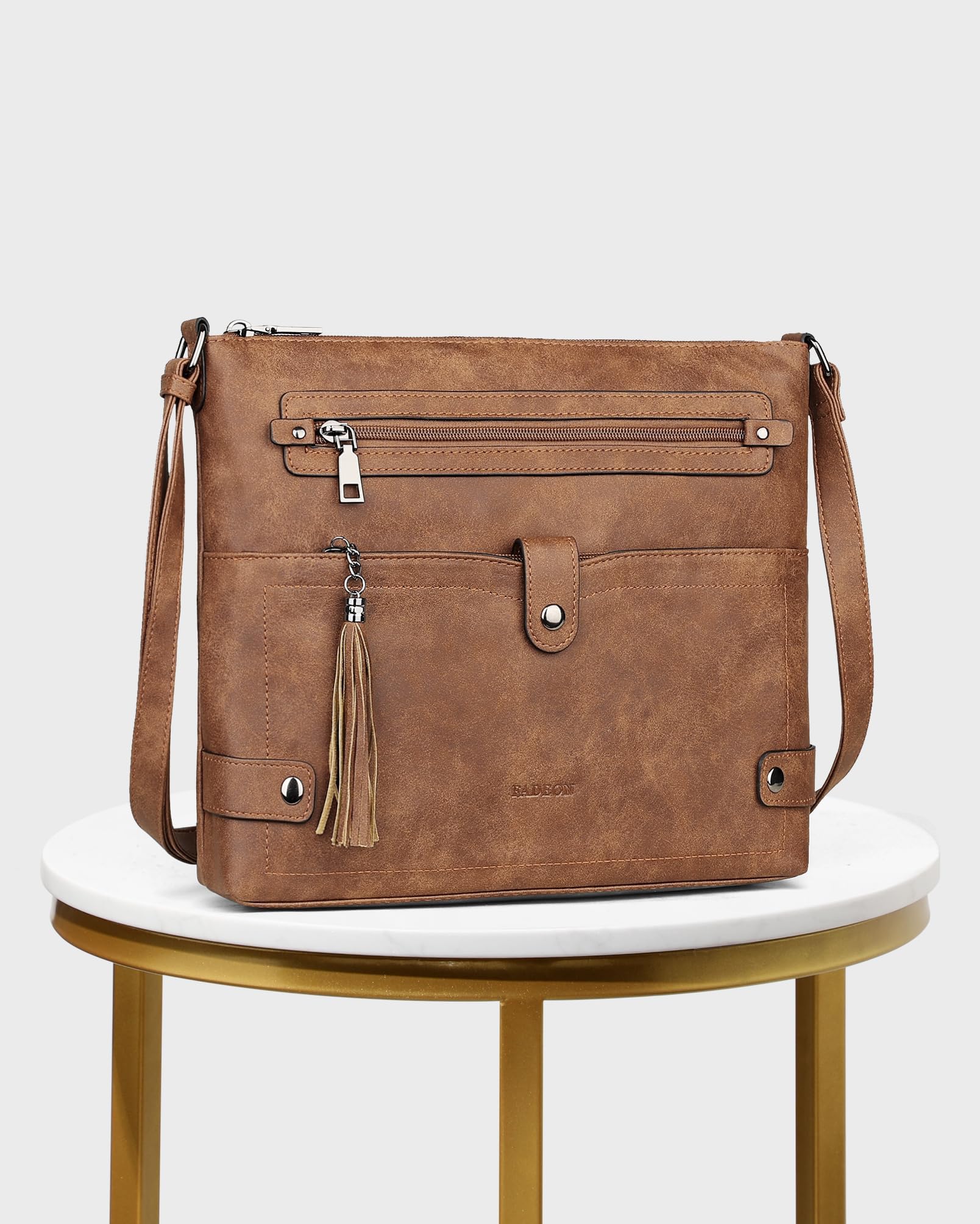 FADEON Large Crossbody Purses for Women Crossbody Bag, Designer Leather Cross Body Purses Multi Pocket Shoulder Bag