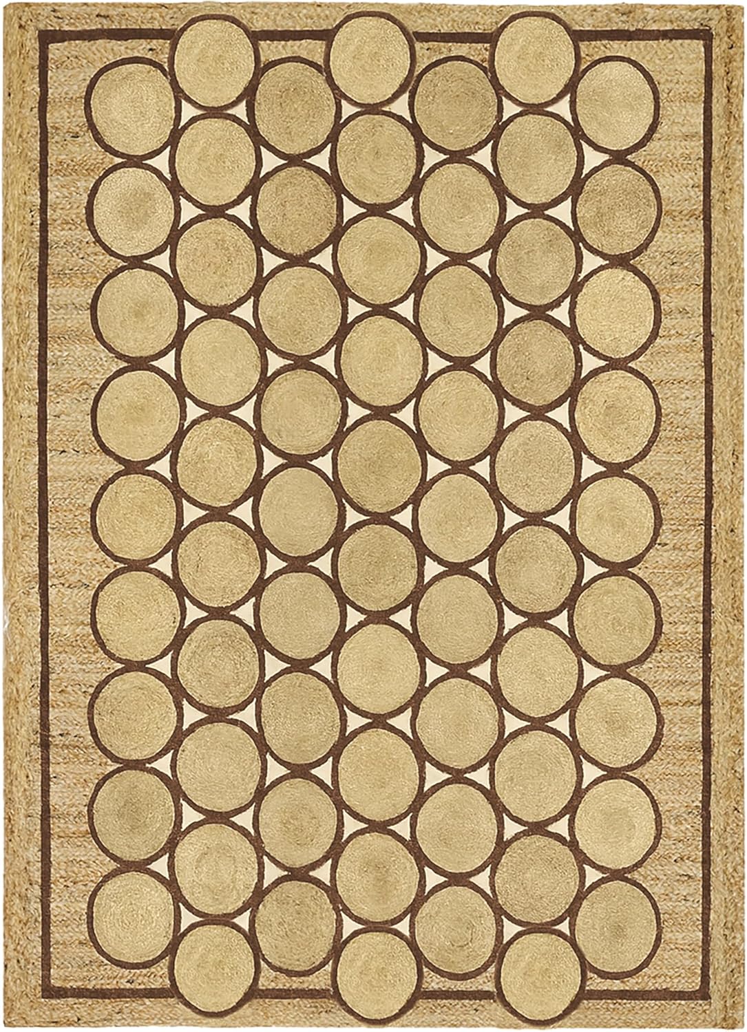 Premium Quality Jute Rug 10x18 Feet Area Rug Natural Fiber Jute Rugs Thick 0.27" Geometric Brown Circle & Border Rugs for Farmhouse Indoor Outdoor Decorative Floor Carpet