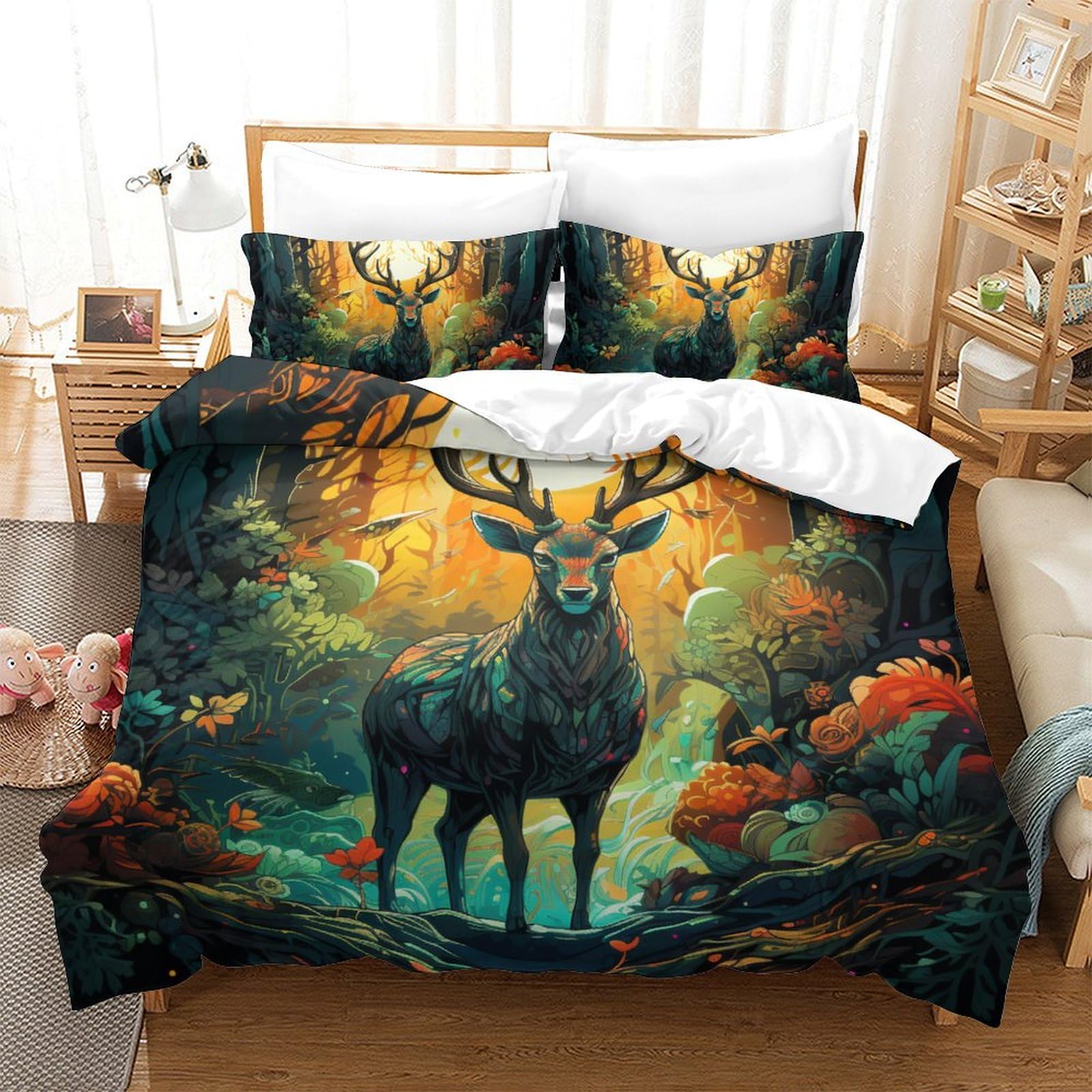 Housse de couette wapiti 3D en microfibre 220x240 cm avec taies