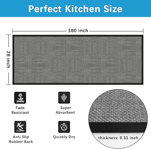 Miniatura 3 de Alfombra de pasillo de yute de perfil bajo de 15 pies, con respaldo de goma, alfombra extragrande de 180 x 28 pulgadas, alfombra de pasillo de goma