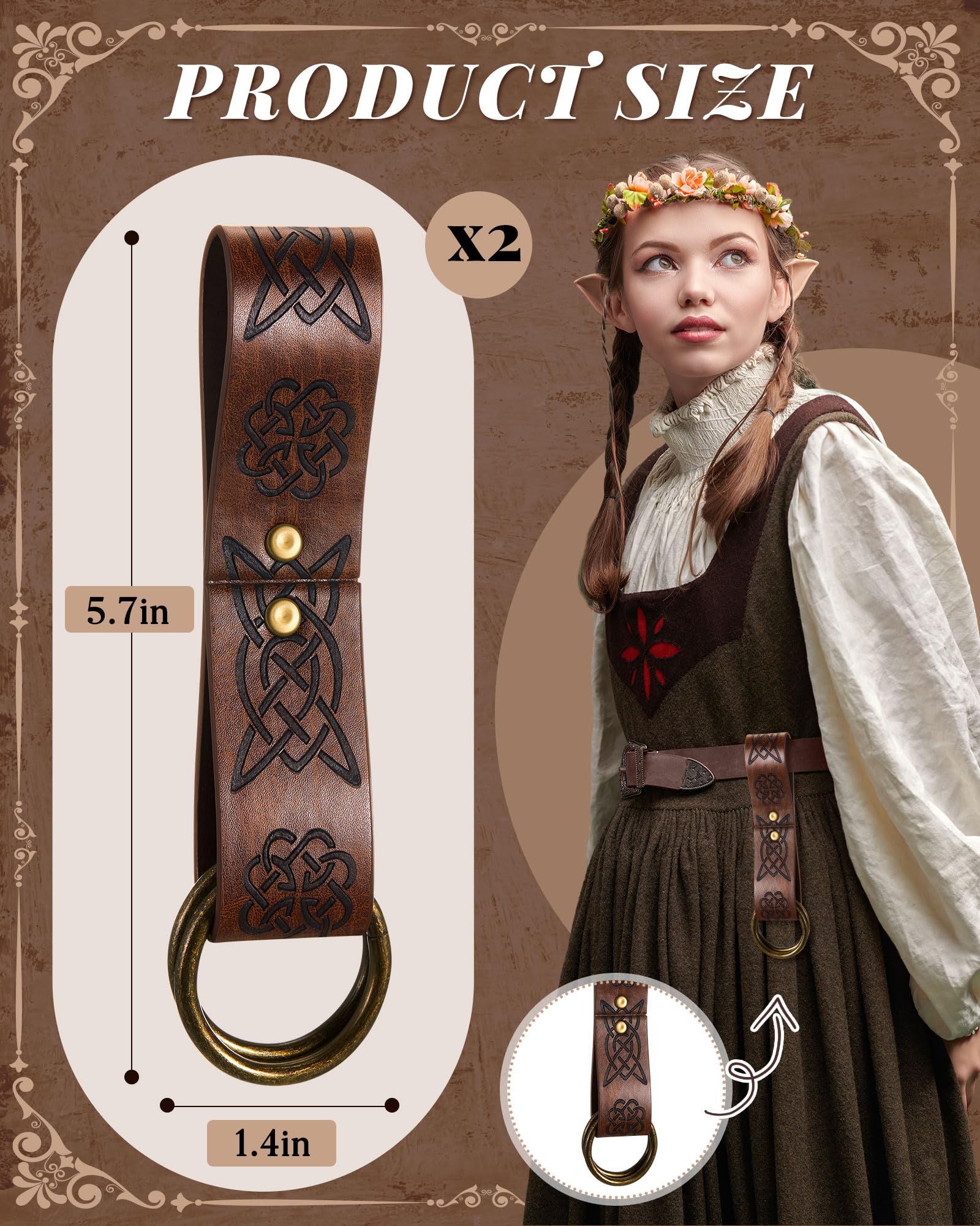 Jecery 2 Pcs Skirt Hikes Renaissance Skirt Hikes Medieval Waistband Accessory for Renaissance Cosplay Costumes: Dark Brown Retro Style