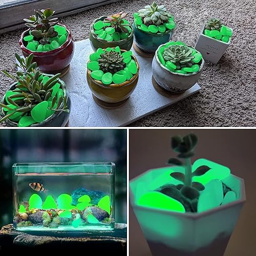 Miniatura 3 de NAMTSO Rocas que brillan en la oscuridad al aire libre, 500 piezas de rocas solares verdes para paisajismo, decoración al aire libre que brillan en