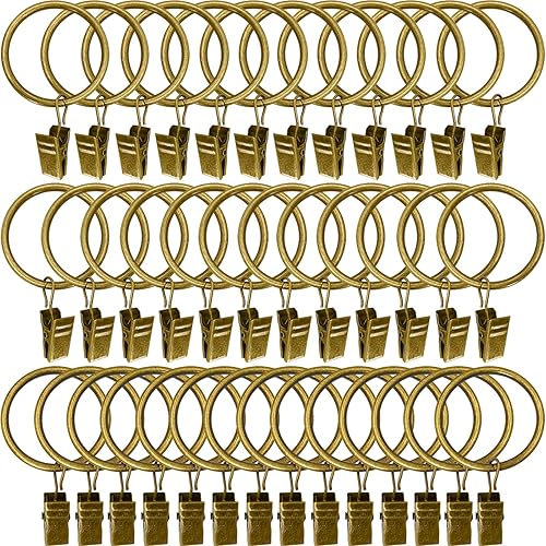 WeeksEight 40 Pack Bronze Curtain Rings with Clips, Curtain Hooks Hangers Clip Rings for Hanging Drapes Bows Hat, Drapery Rings 1.5 in I D, Fits up