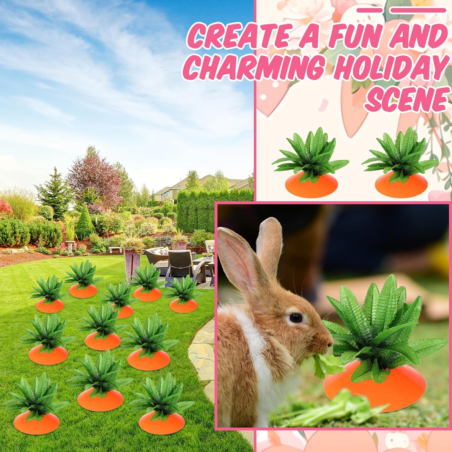 12 Set Easter Carrots Yard Decorations DIY Carrots Yard Sign Stakes Easter Plastic Outdoor Decorations for Spring Lawn Garden Yard Decor Easter Decor Home Lawn Patio Decorations (B Style)