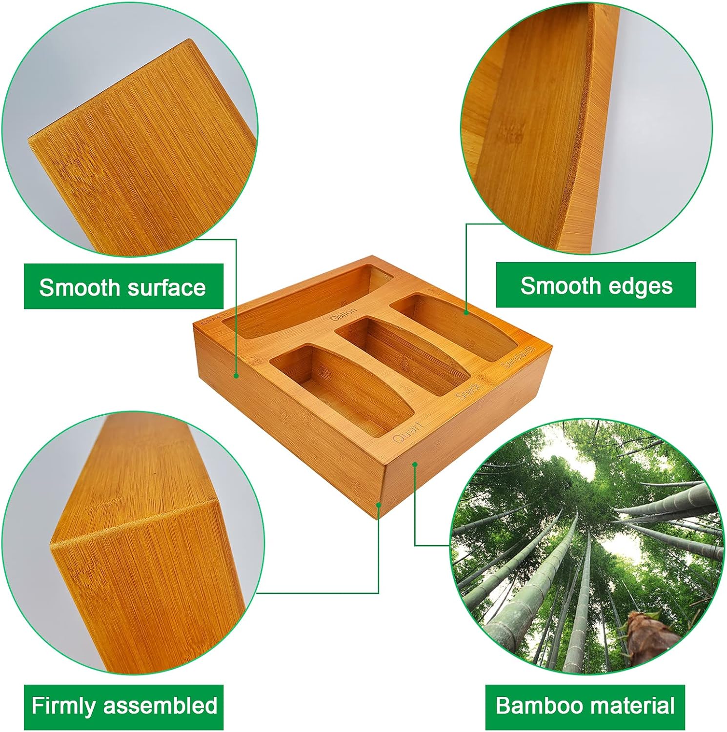 Best Promo CRAKTH Bamboo Ziplock Bag Storage Organizer and Dispenser for Kitchen Drawer, Suitable for Gallon, Quart, Sandwich & Snack Variety Size Bag