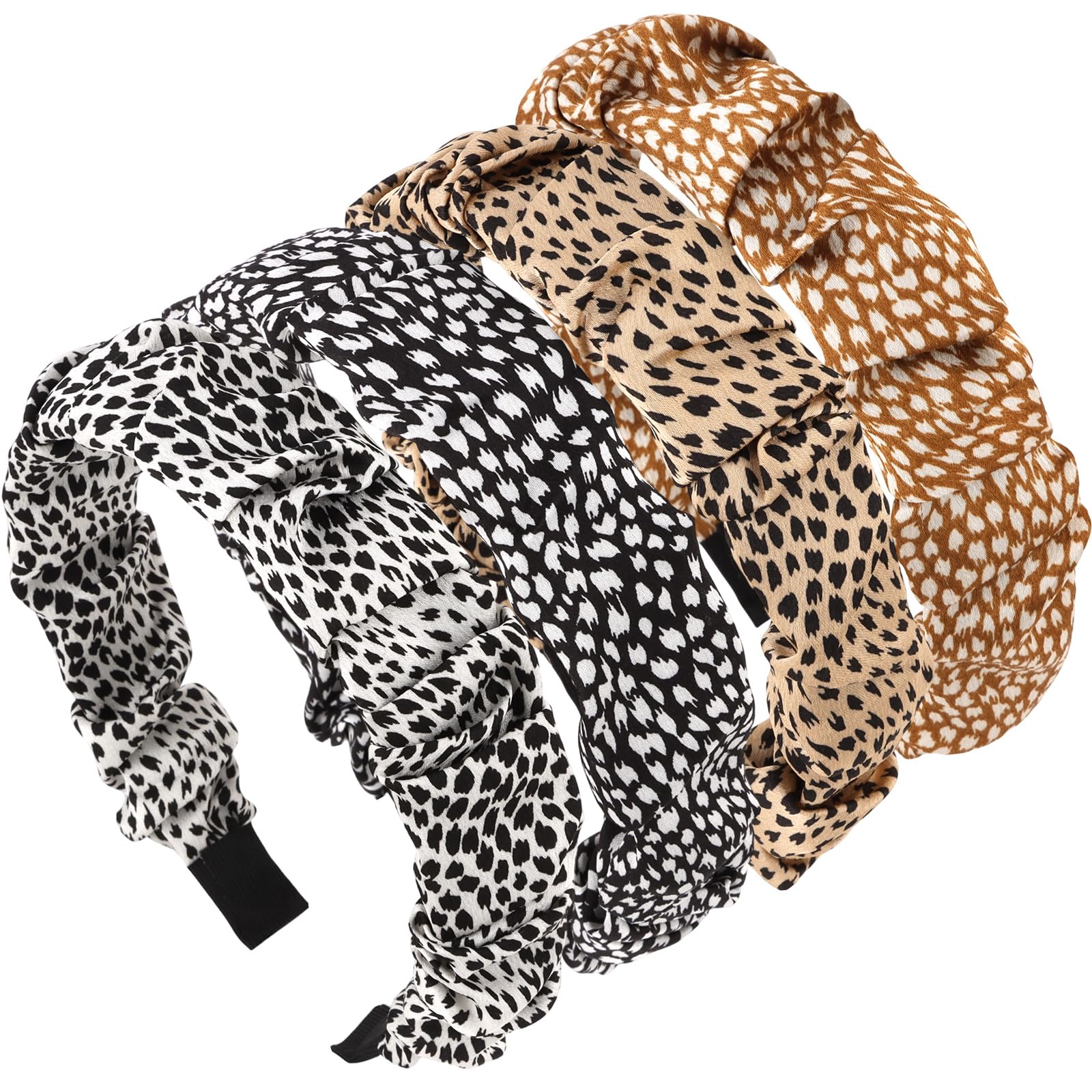 KEUKORZ Leopard Print Headbands for Women, 4Pcs Wide Knotted Leopard Fabric Soft Flower Hairbands Non-Slip