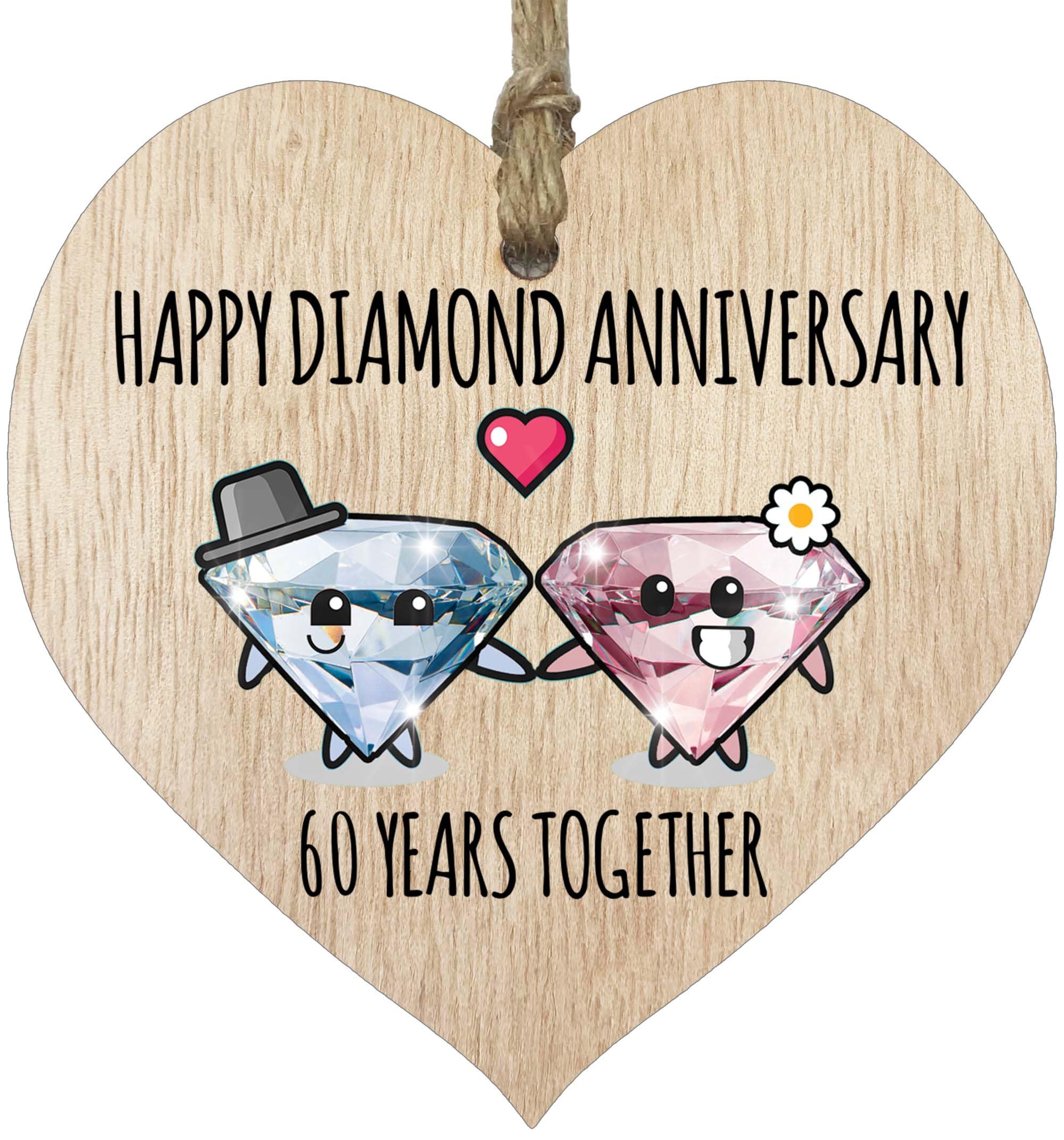60th Wedding Anniversary Wooden Heart Plaque for Wife or Husband