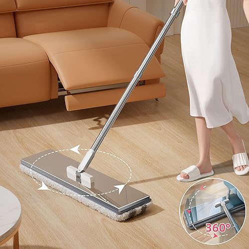 Miniatura 5 de Separa el trapeador de agua sucia, la fregona plana y el cubo para el hogar con 4 recambios adicionales, trapeador de acero inoxidable y cubo con