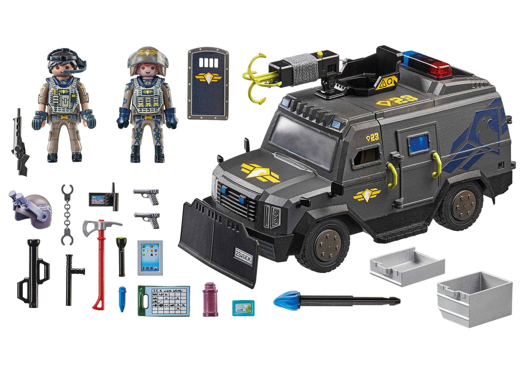 PLAYMOBIL City Action 71144 SWAT pojazd terenowy, nowoczesny SEK ze światłem i dźwiękiem, 71371 gaśniczy na lotnisku