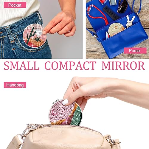 Miniatura 5 de 6 piezas Mandragora Paisaje Girasoles Diamante Pintura Espejo DIY Espejo de Maquillaje Forma Redonda con 2X 1x Ampliación Diamante Arte Artesanía