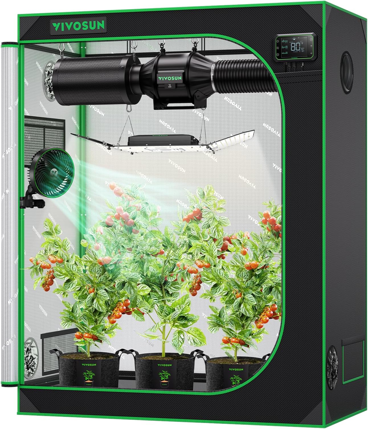 VIVOSUN 48"X24"X60" Mylar Cultivated Indoor Plant Grow Tent on Observation Window or Floor Tray for Grow 2'x4' Grow Tent Black
