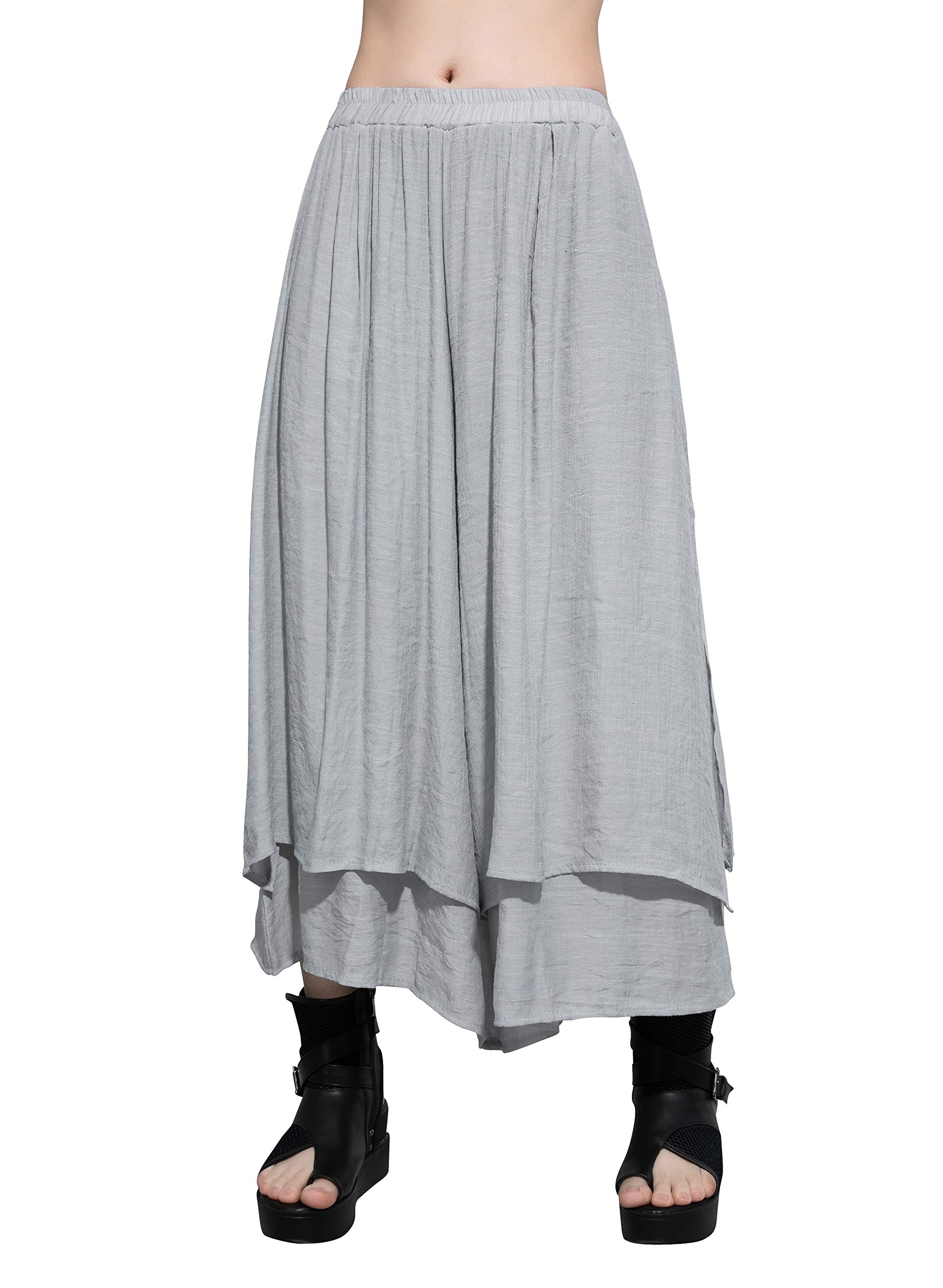 ellazhu Womens Loose Fit Wide Leg Pants with Side Pockets for Casual Lounge Wear Culottes Style GY2416 A