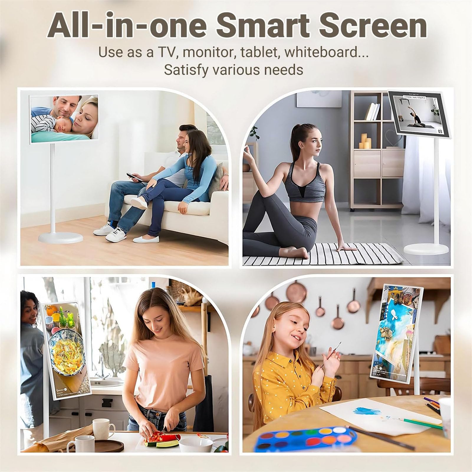 Przenośny telewizor Smart TV 61.0 cm/68.6 cm/81.3 cm, przenośny telewizor z ekranem dotykowym, ekran dotykowy 1920 x 1080 z kamerą, obrotowa konstrukcja, stojący, mobilny telewizor