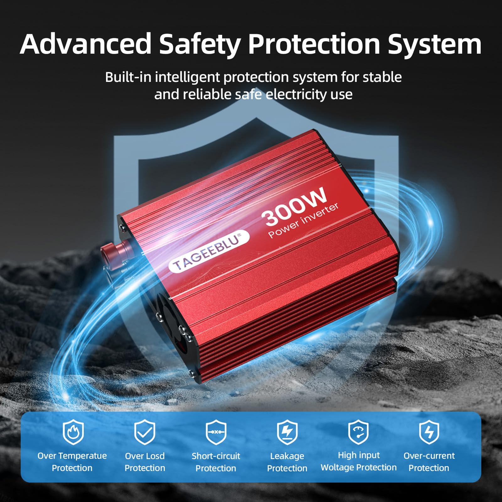 12V 300W Power Car Inverter 12v to 240v, Car Voltage Converter Transformer with 3-Pin Sockets & 2-USB Ports for Charging Phones, Laptop, Tablets, GPS Units, TV, Camping Equipment - 3