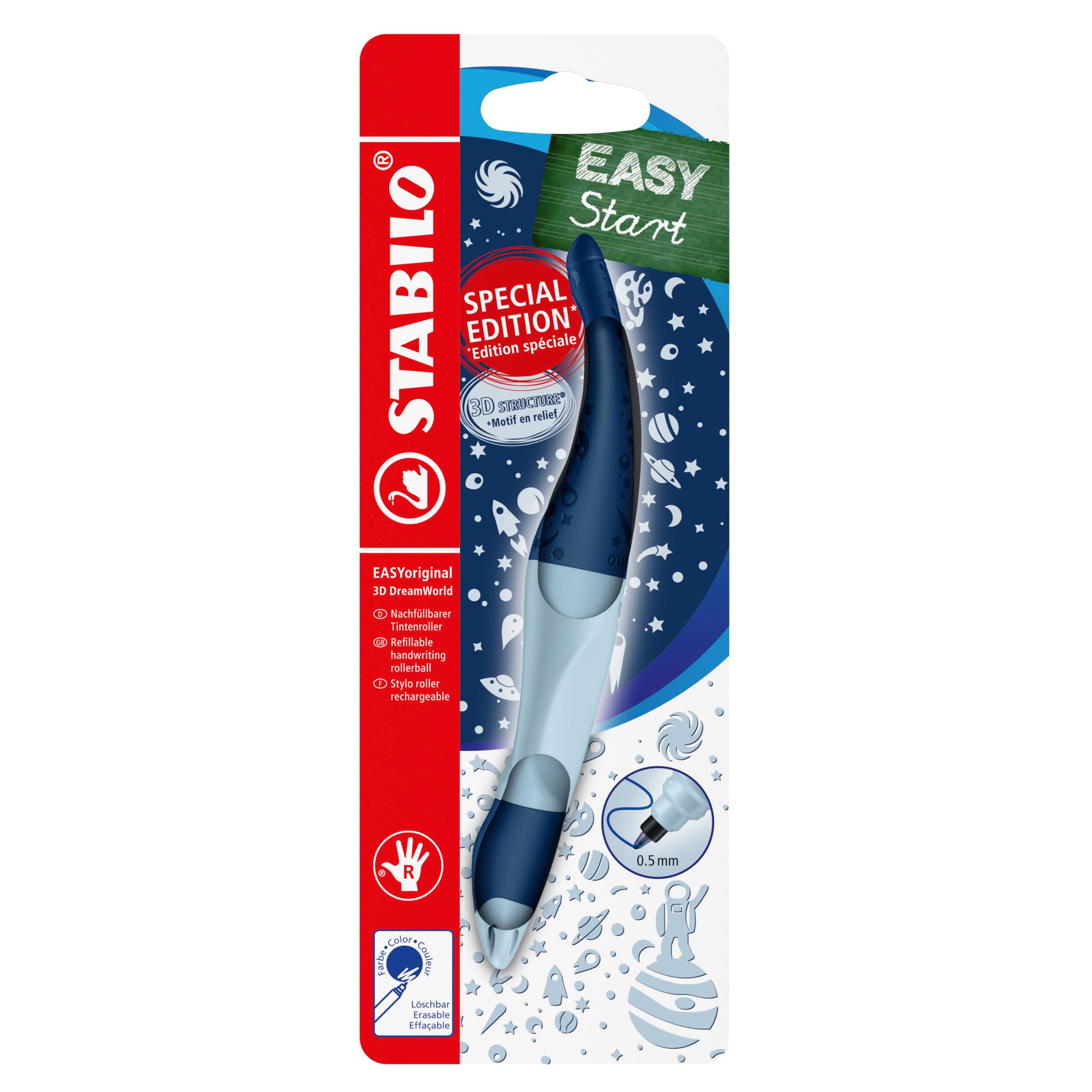 STABILO EASYoriginal 3D DreamWorld - Ergonomic Rollerball - Right-Handed - Pack of 1 - Blue including Blue Ink Cartridge