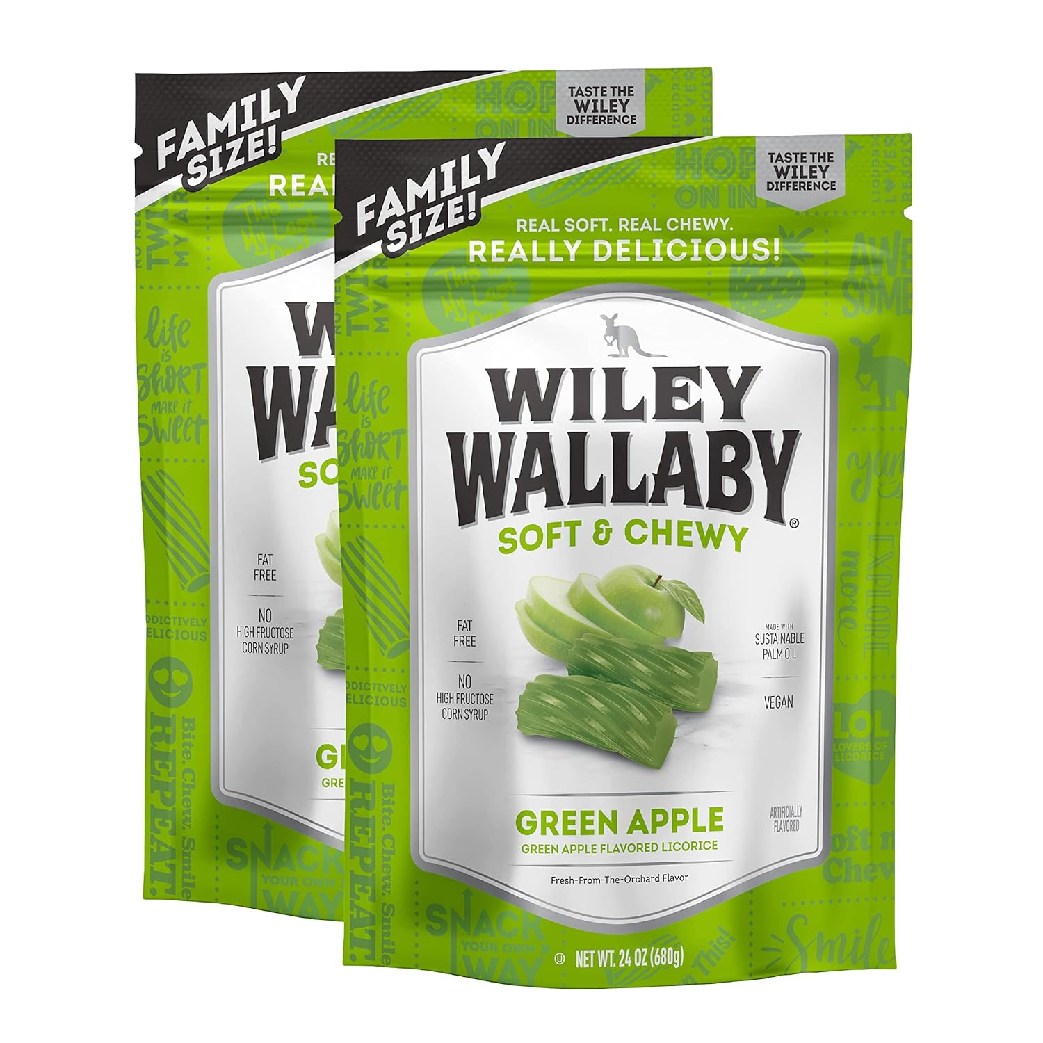 Wiley Wallaby Licorice 24 Ounce Classic Gourmet Soft & Chewy Australian Green Apple Licorice Candy Twists, 2 Pack