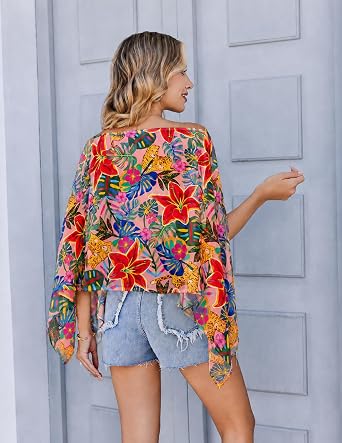 Avidlove Off the Shoulder Tops for Women Batwing Slit Sleeve Chiffon Shirts