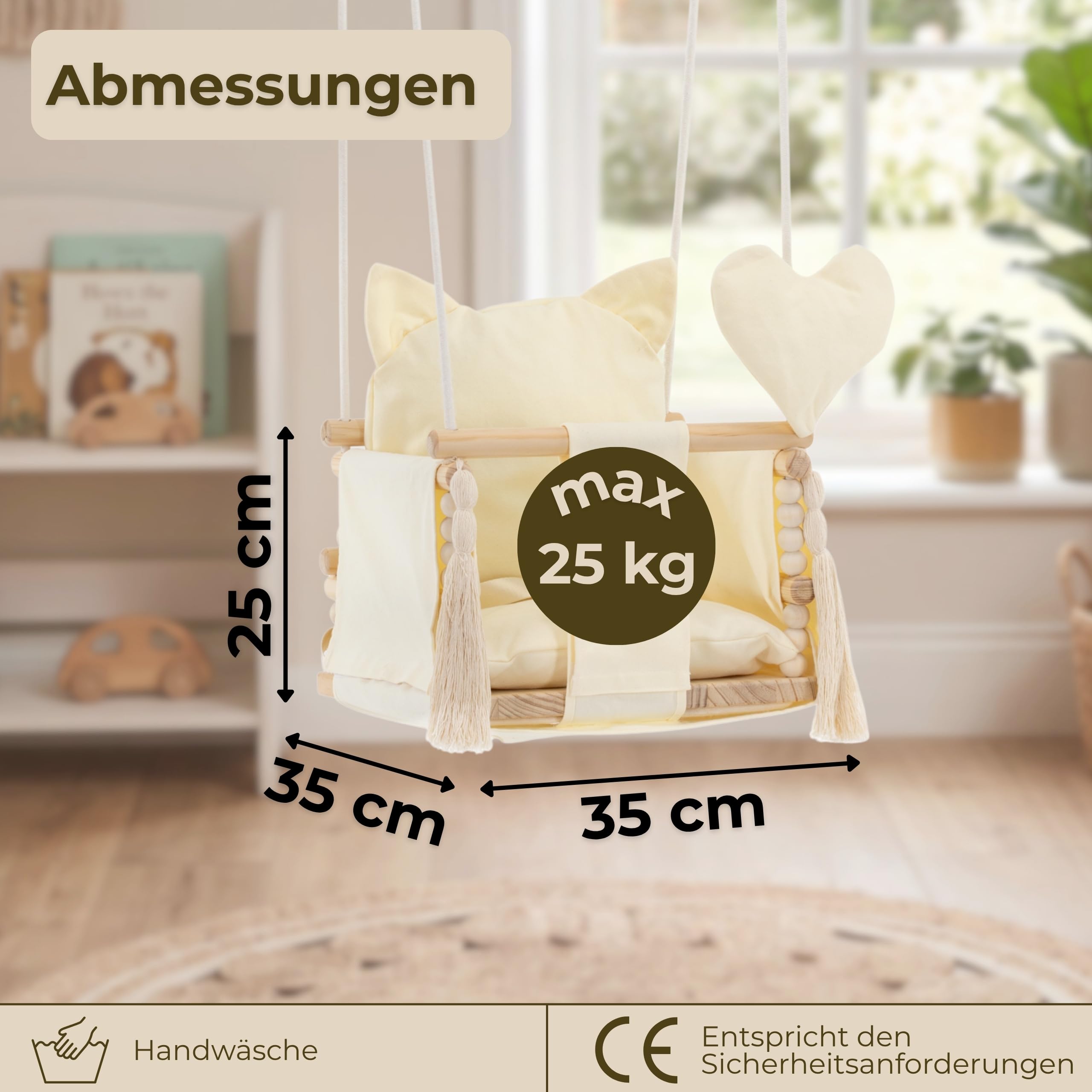 Kinderschaukel Holz 35x35 cm mit Sicherheitsgurt Bär Design rosa SPRINGOS