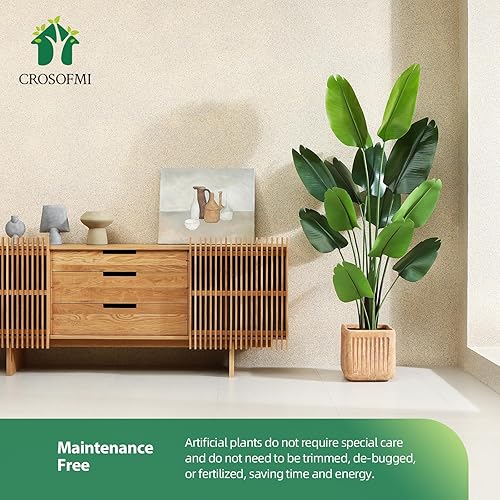 Miniatura 3 de CROSOFMI Planta artificial de pájaro del paraíso de 6 pies, palmera tropical falsa con 13 hojas, plantas sintéticas perfectas en maceta para