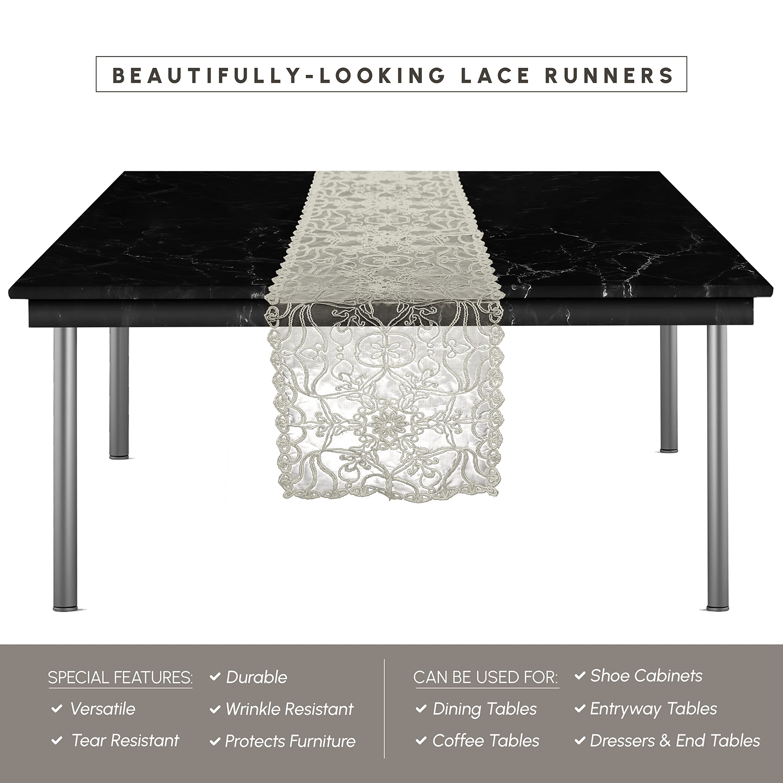 Elegant Comfort Embroidery Ingrid Runner-Dresser Scarf for Home Room Lace Like Tabletop Kitchen Dining Table Decoration for Indoor and Outdoor 16 X 54 Inch - Image 4