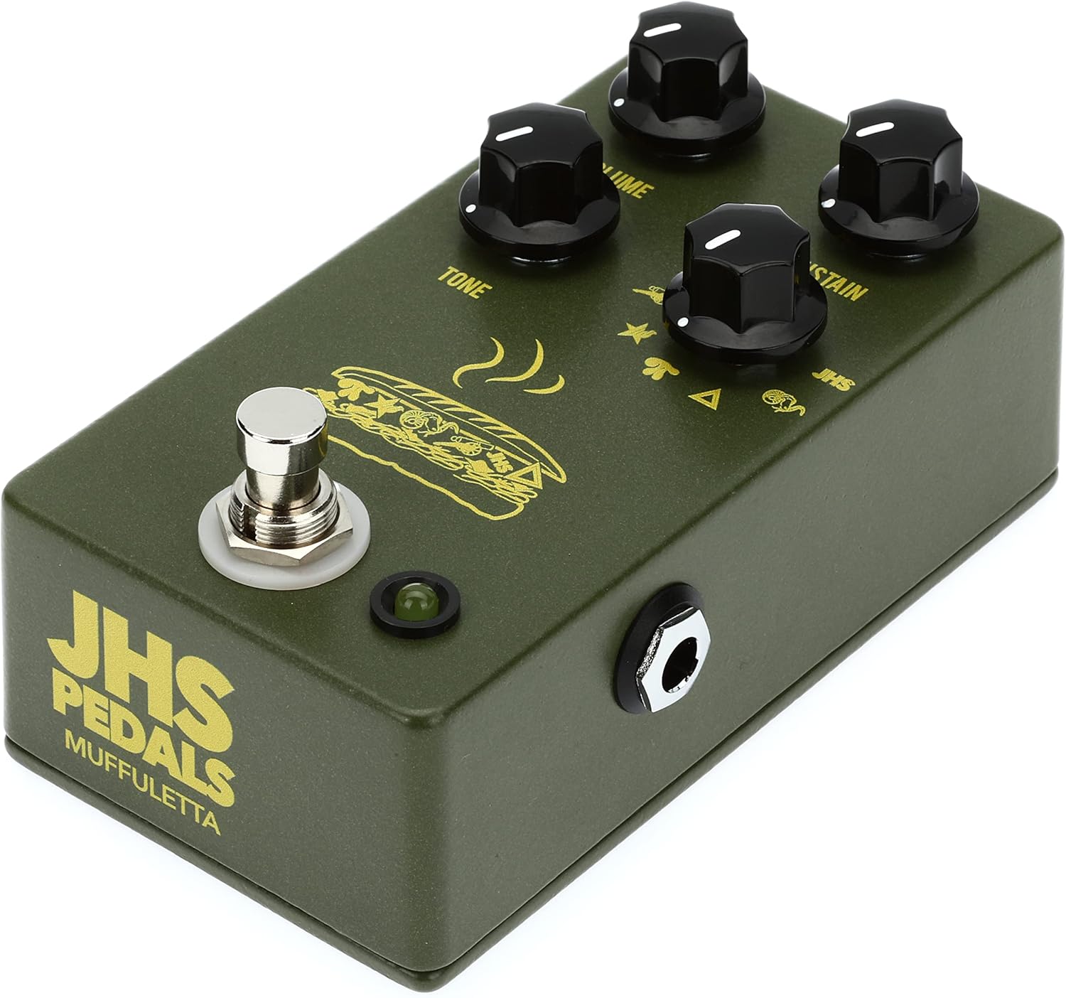 JHS Muffuletta 6-way Fuzz Pedal with Patch Cables - Army Green