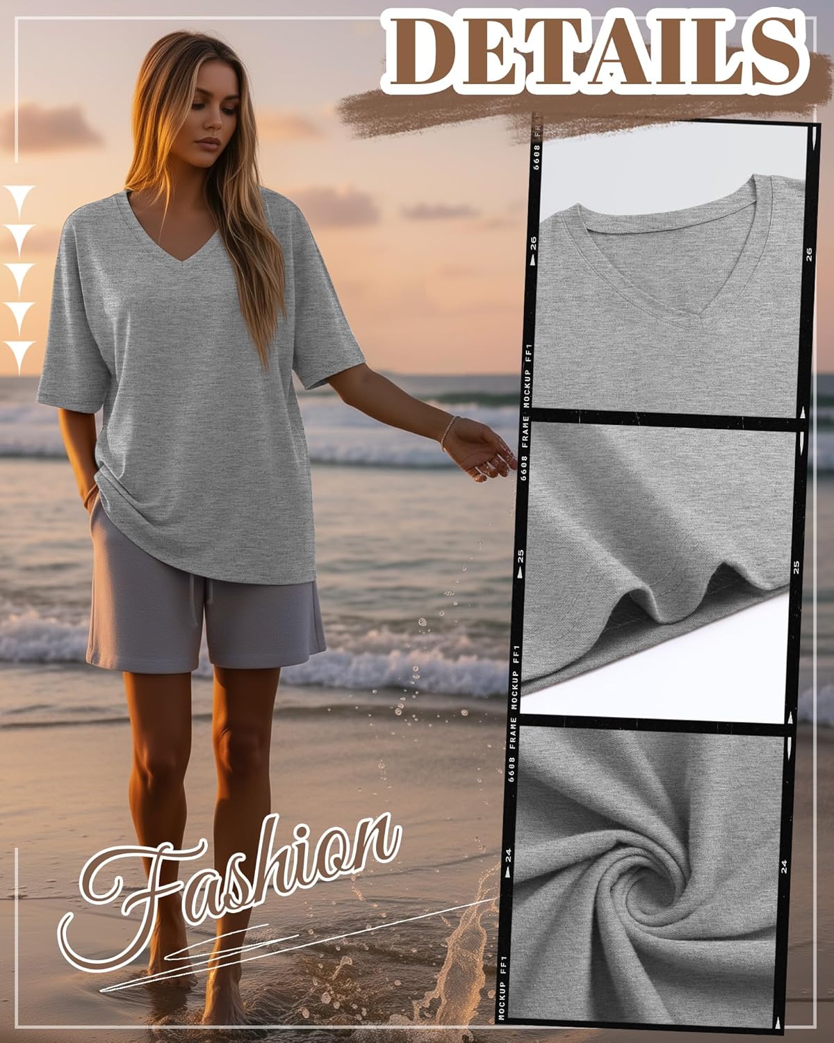 Huukeay 3 Pack Women's Oversized Cotton T-Shirts V Neck Loose Fit Casual Workout Tees Soft Short Sleeve Tops - Image 3