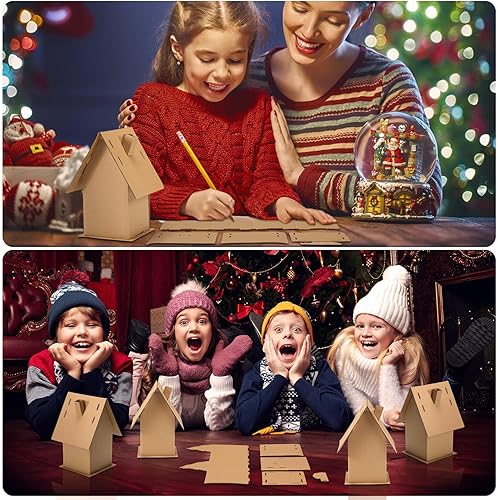 Miniatura 6 de Cholemy Paquete de 12 casas de jengibre de Navidad para niños, a granel, hacer una casa de cartón de jengibre, manualidades navideñas para Navidad,