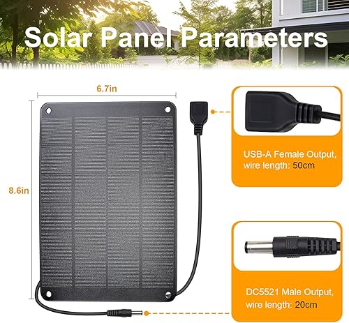 Miniatura 3 de Panel solar con gancho de metal, módulo monocristalino de alto rendimiento de 5 V 6 W con salida USB-A hembra y CC macho, panel impermeable para